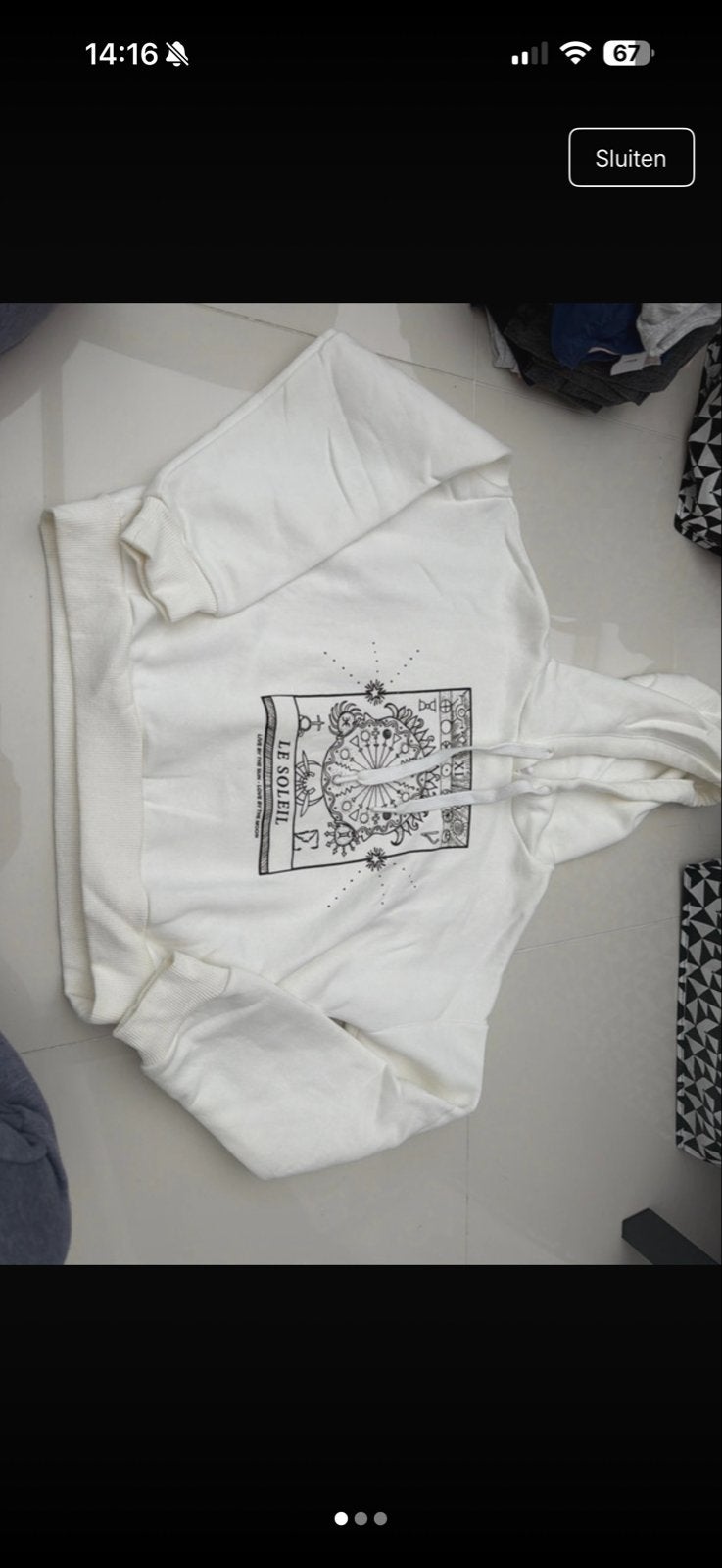 Nieuw Witte hoodie met 'Le Soleil' tarotkaart print, Ophalen of Verzenden, Nieuw, Maat 38/40 (M), Wit