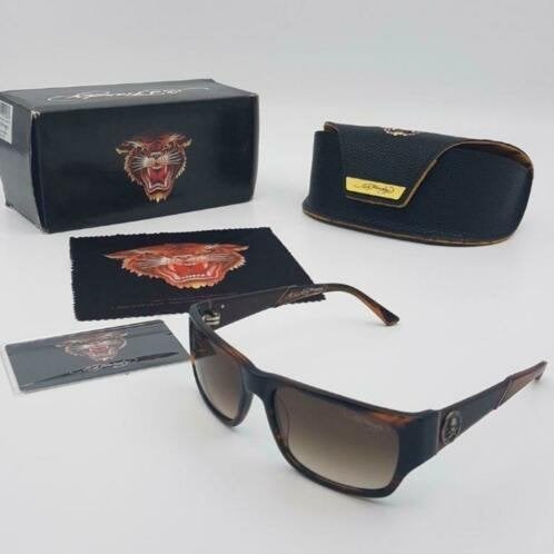 Zonnebril Ed Hardy Skull and Crossbones Brown Horn 56-17-135, Overige merken, Zonnebril, Bruin, Nieuw