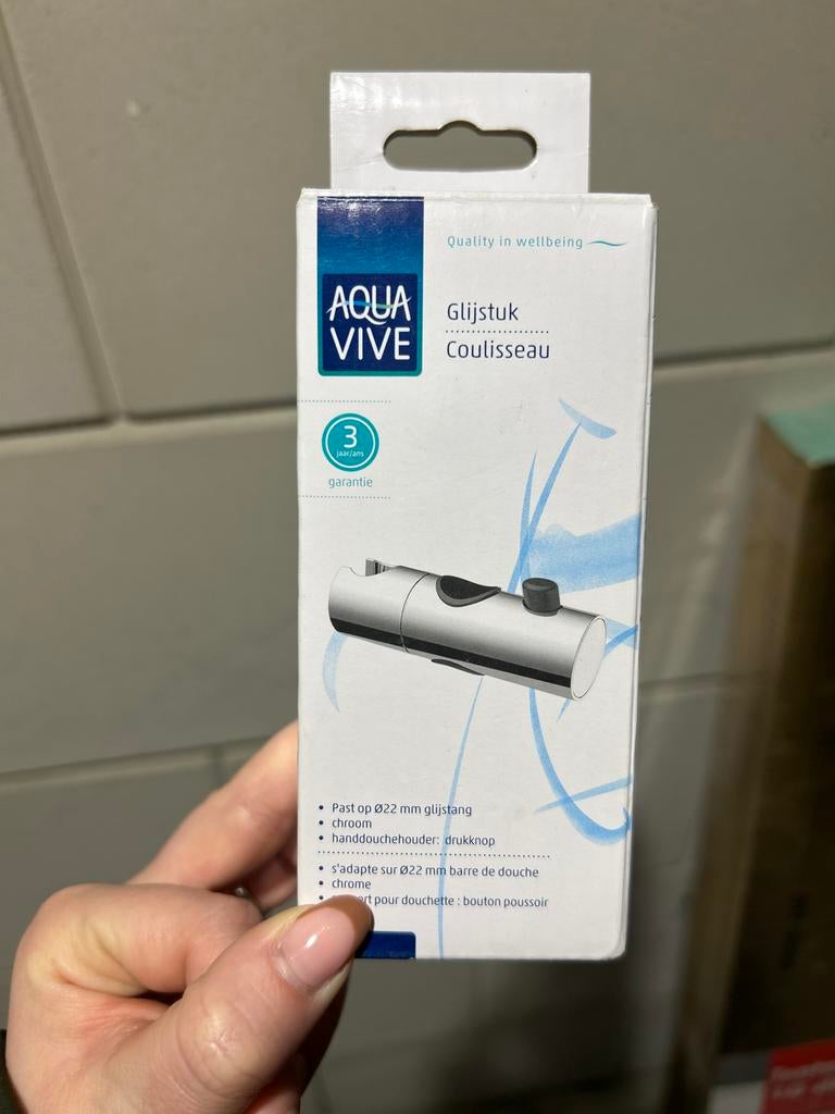 Aqua Vive Glijstuk Douchestang Chroom Ø22mm, Doe-het-zelf en Verbouw, Sanitair, Ophalen of Verzenden, Nieuw, Chroom, Overige typen