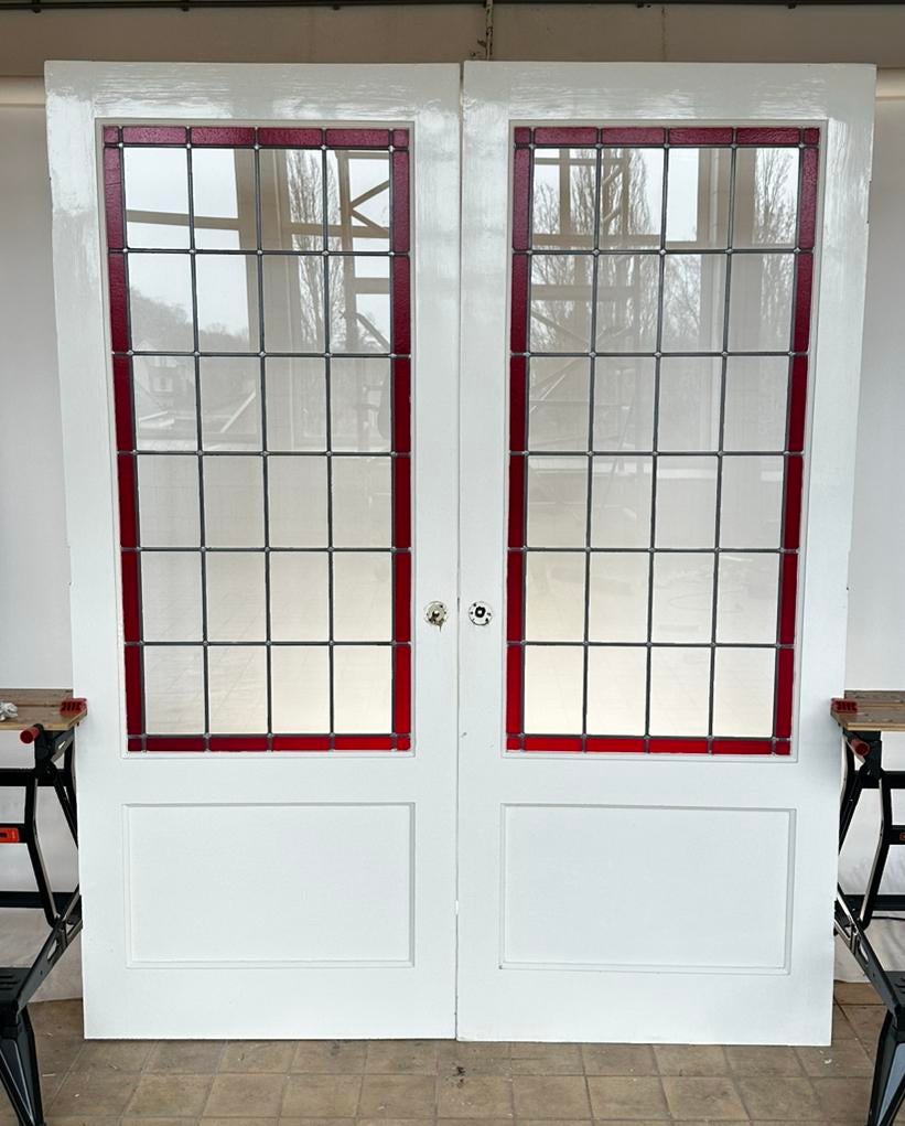 Set ensuite deuren met glas in lood topstaat, Ophalen, 80 tot 100 cm, Binnendeur, 200 tot 215 cm