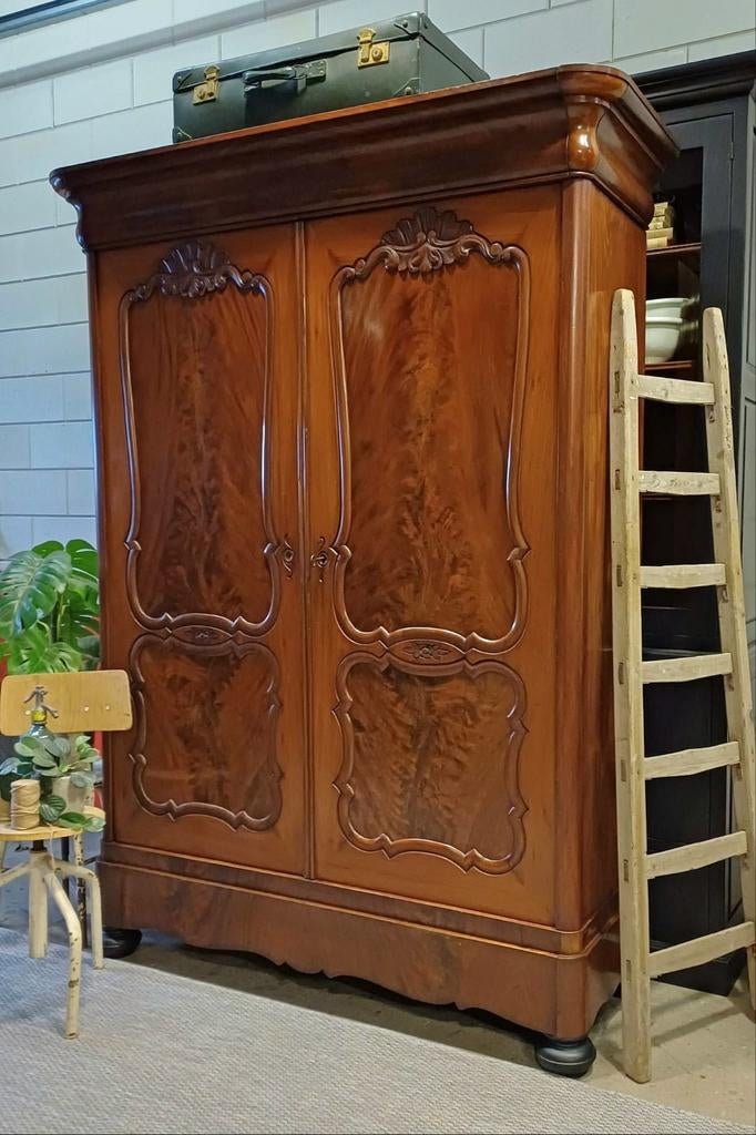 Antieke/Brocante mahonie kast, Demontabele kledingkast🤎, Antiek en Kunst, Antiek | Meubels | Kasten, Ophalen of Verzenden