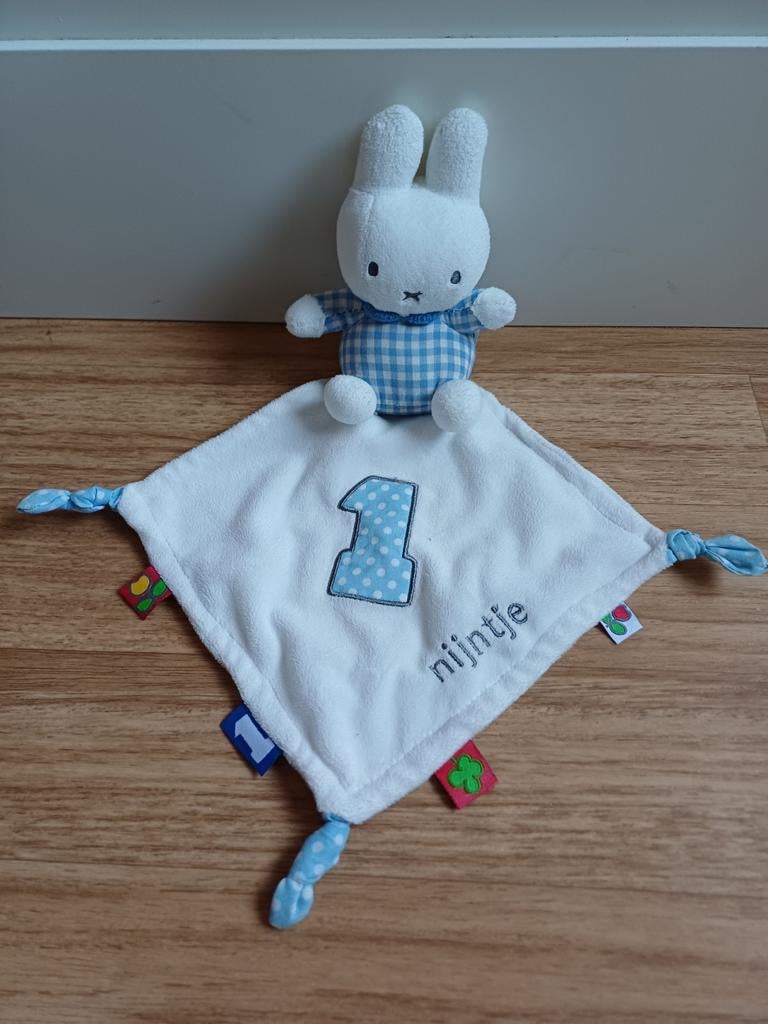 Nijntje knuffeldoekje doekje blauw wit cijfer 1, Kinderen en Baby's, Speelgoed | Knuffels en Pluche, Ophalen of Verzenden, Zo goed als nieuw
