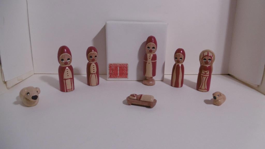 oude houten kerstgroep lammetje schaap krib kerststal popje, Diversen, Kerst, Verzenden