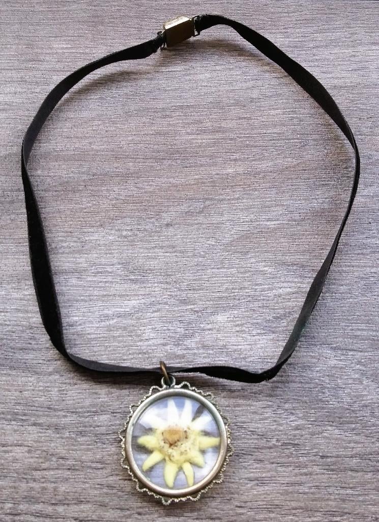 Antiek om1950 Hals Sieraad Hanger EDELWEISS Bloem Medaillon, Sieraden, Tassen en Uiterlijk, Antieke sieraden, Ophalen of Verzenden