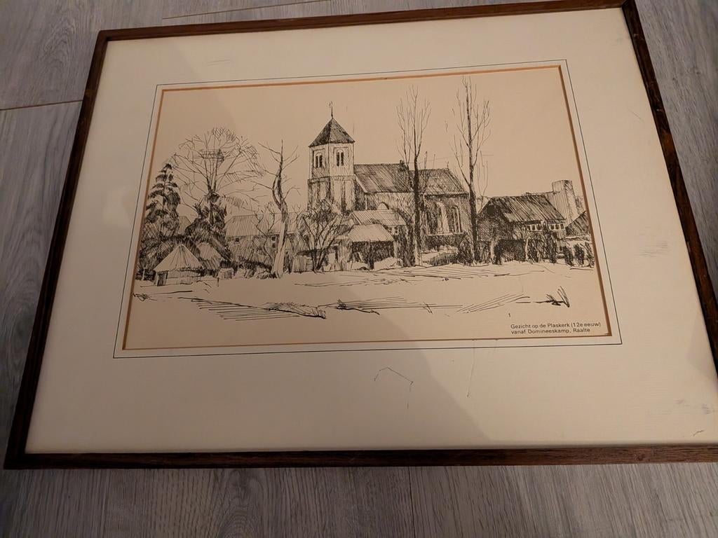 Hele oude pentekening in lijst, Antiek en Kunst, Kunst | Tekeningen en Foto's, Ophalen of Verzenden