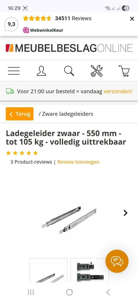 Ladegeleiders 550mm  - Volledig Uittrekbaar - 105kg, Doe-het-zelf en Verbouw, Gereedschap | Machine-onderdelen en Toebehoren, Ophalen