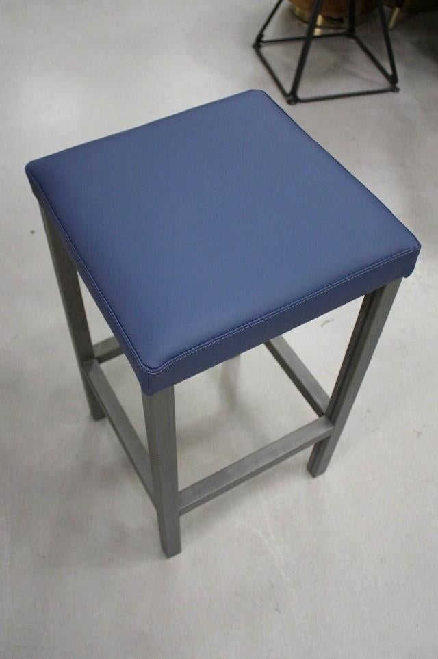 6 vierkante barkrukken barstoel metaal & skai blauw, Ophalen, 5 krukken of meer, Met voetsteun, 60 tot 90 cm