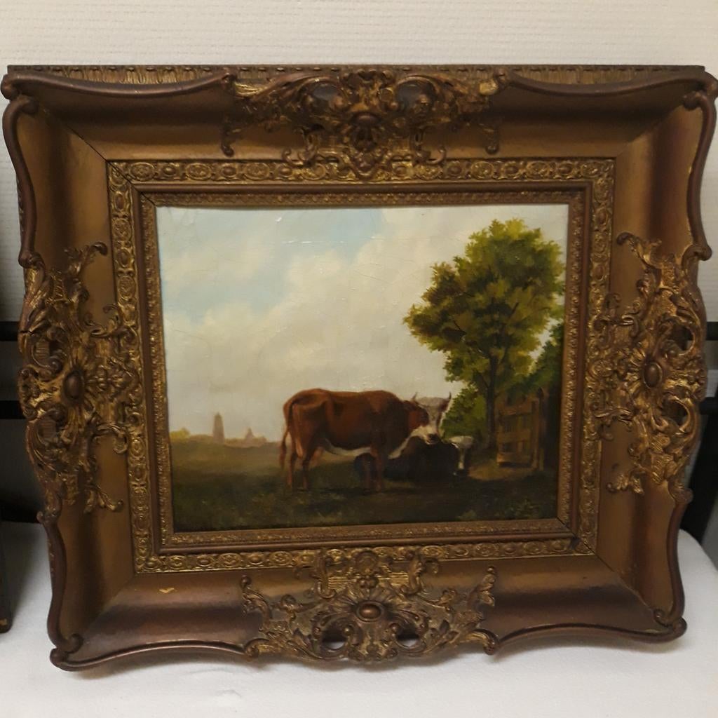 2 Oude schilderijen Dirk van Lokhorst in originele lijst, Antiek en Kunst, Ophalen of Verzenden