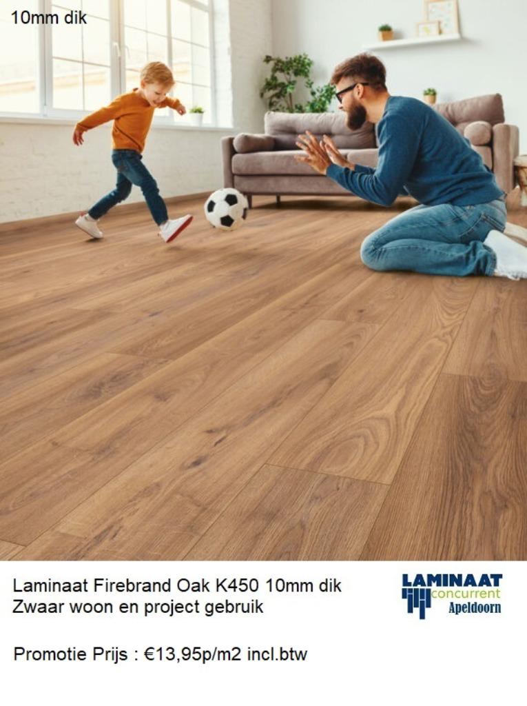 Laminaat Firebrand Oak K450 10mm dik Promotie prijs €13,95m2, Bruin, 75 m² of meer, Nieuw, Ophalen of Verzenden
