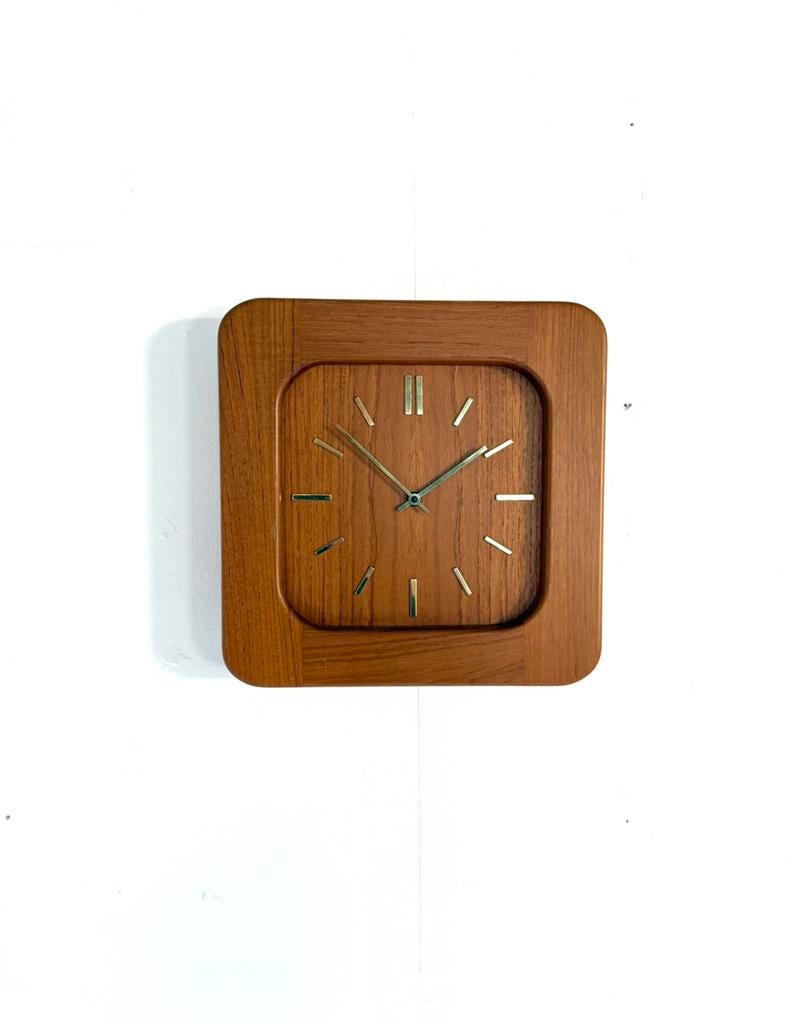 Vintage teakhouten wandklok, Westminster ‘70, Huis en Inrichting, Ophalen of Verzenden, Zo goed als nieuw, Analoog, Wandklok