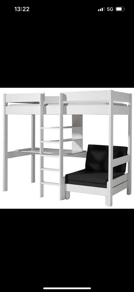 Vipack Hoogslaper met zetelbed wit Pino, Eenpersoons, Verzenden, Zo goed als nieuw, 200 cm