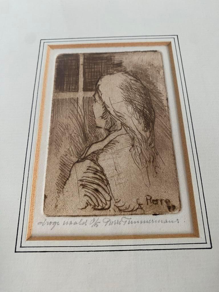 Ets van Pierre Timmermans ingelijst Meisjeshoofd kunst, Antiek en Kunst, Kunst | Etsen en Gravures, Ophalen of Verzenden
