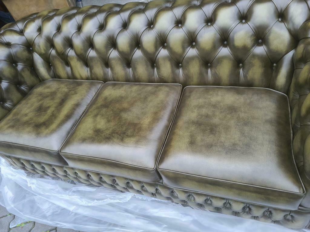 Chesterfield 3.5 zit bank olijfgroen groen + GRATIS BEZORGD, ., Chesterfield, Ophalen of Verzenden, Rechte bank