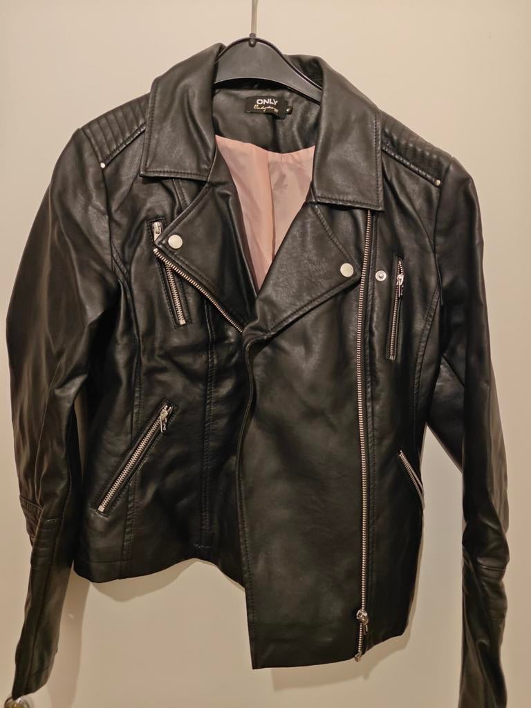 Stoere lederlook biker ,Maat 42, Zwart, Maat 42/44 (L), Ophalen of Verzenden, Jasje