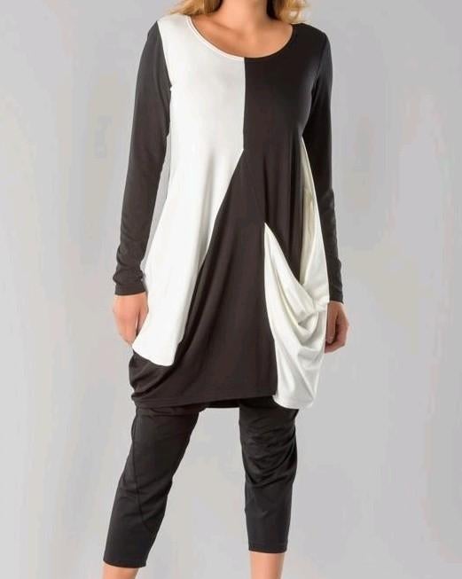 Zwart met witte viscose jurk, Elsewhere, maat M, Verzenden
