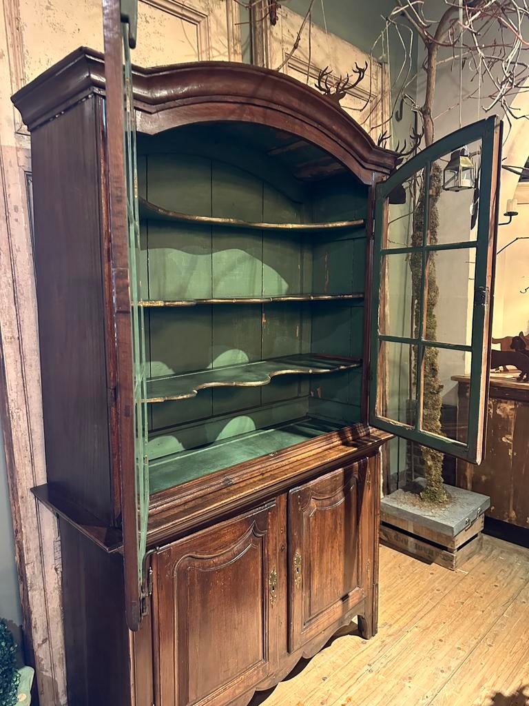 Antieke landelijke servies vitrine kast oud groen, Ophalen