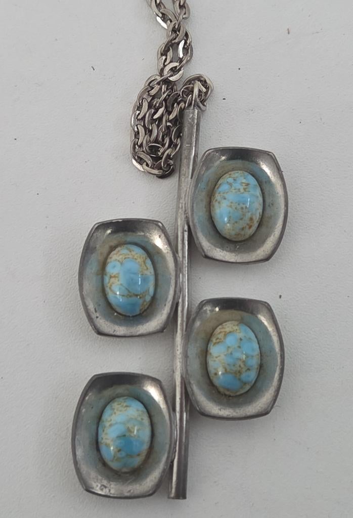 Jaren '50 Jorgen Jensen tinnen hanger turquoise, Sieraden, Tassen en Uiterlijk, Ophalen of Verzenden, Overige materialen, Hanger