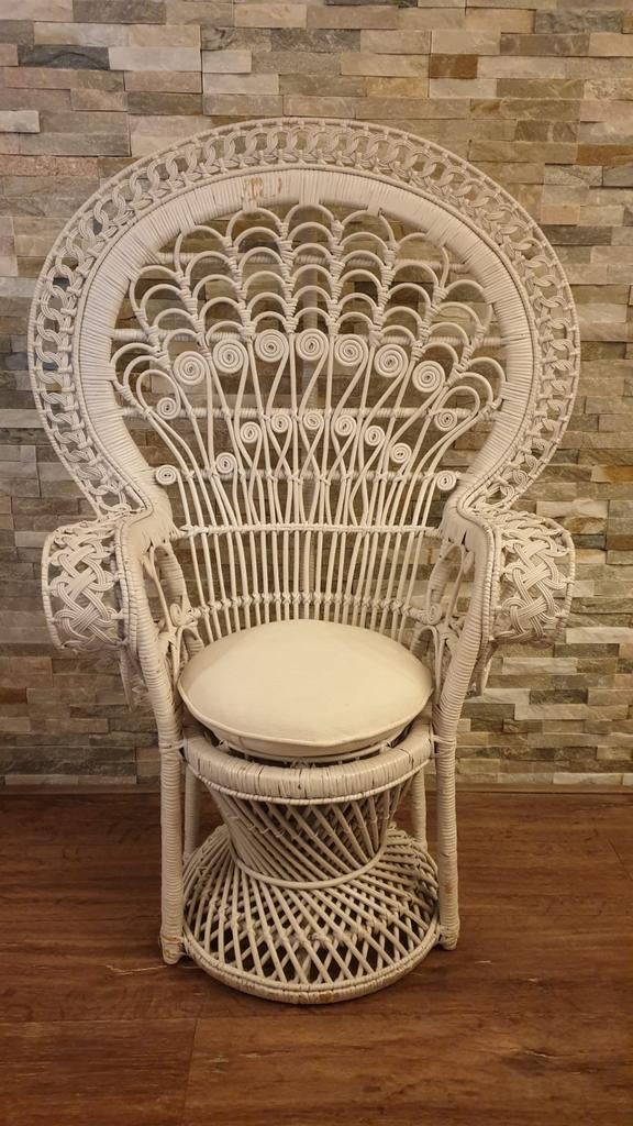 Bohemian Pauwenstoel - Decoratief en Stijlvol, Huis en Inrichting, Stoelen, Gebruikt, Eén, Riet of Rotan, Wit, Ophalen