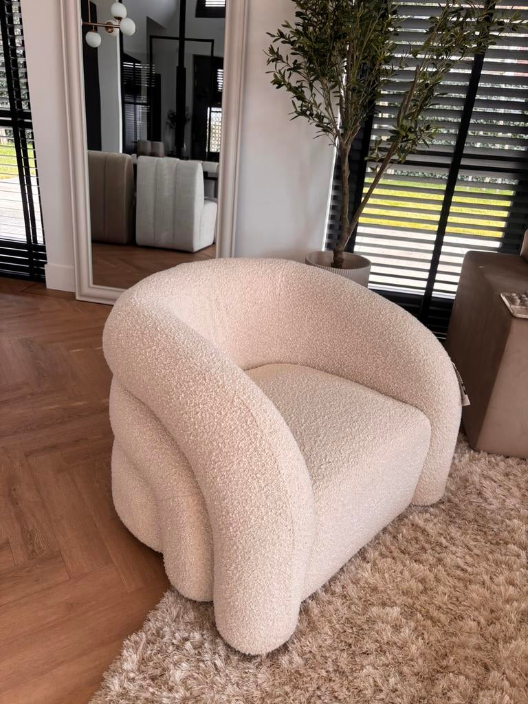 Riviera maison boucle fauteuil japandi rond, Ophalen, Eenpersoons, 75 tot 100 cm, Zo goed als nieuw