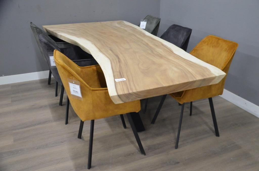 Suar Boomstamtafel (250cm) BT 925, Huis en Inrichting, Tafels | Eettafels, Ophalen of Verzenden, 200 cm of meer, Metaal, Rechthoekig