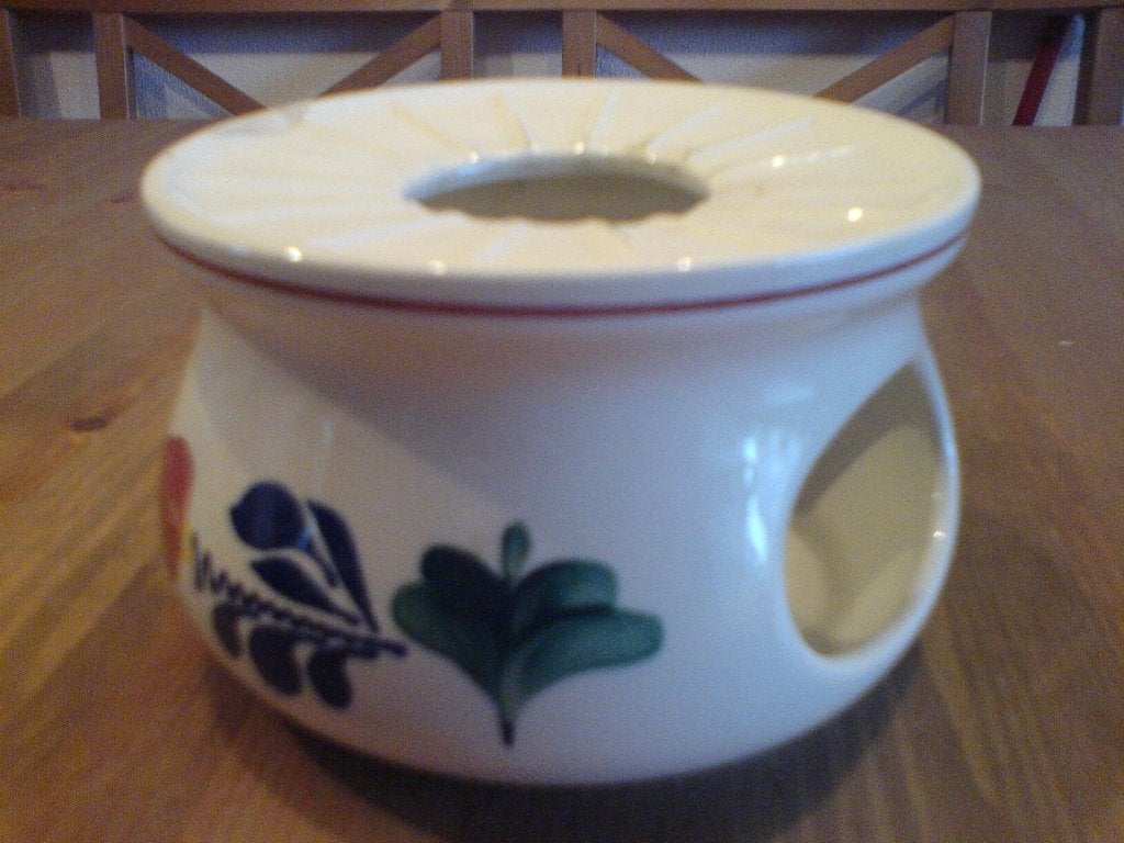 Boerenbont theelicht met kleine chip, Ophalen of Verzenden, Gebruikt, Aardewerk, Overige typen