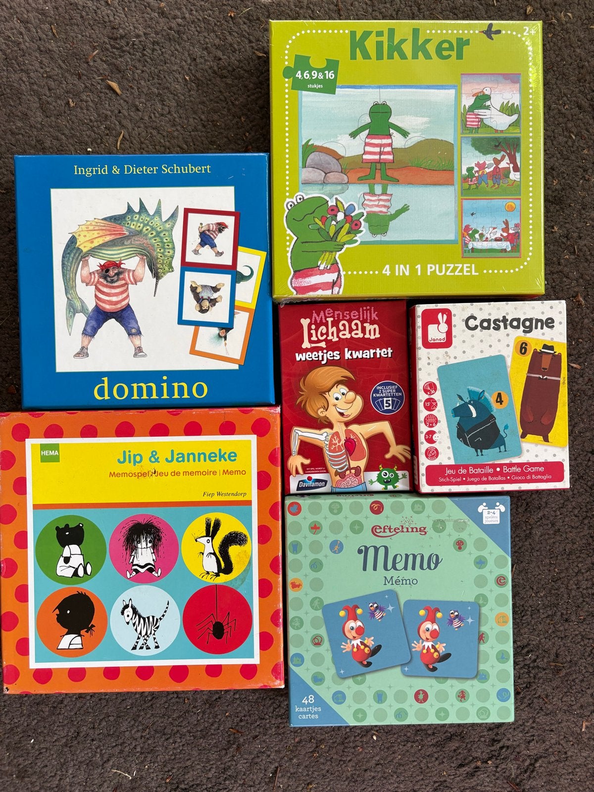 Diverse Spellenpakket: Kikker, Domino, Kwartet, Memo, Ophalen of Verzenden, Zo goed als nieuw