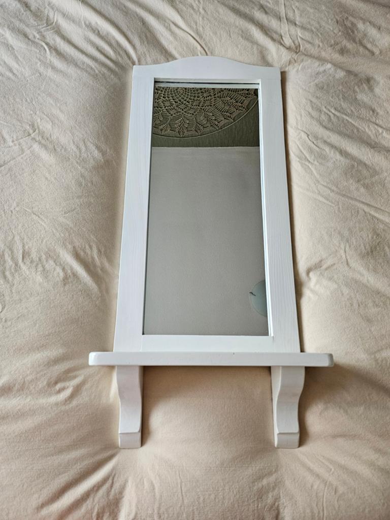 Witte spiegel met plankje - ideaal voor hal, Antiek en Kunst, Ophalen, Rechthoekig, Minder dan 50 cm