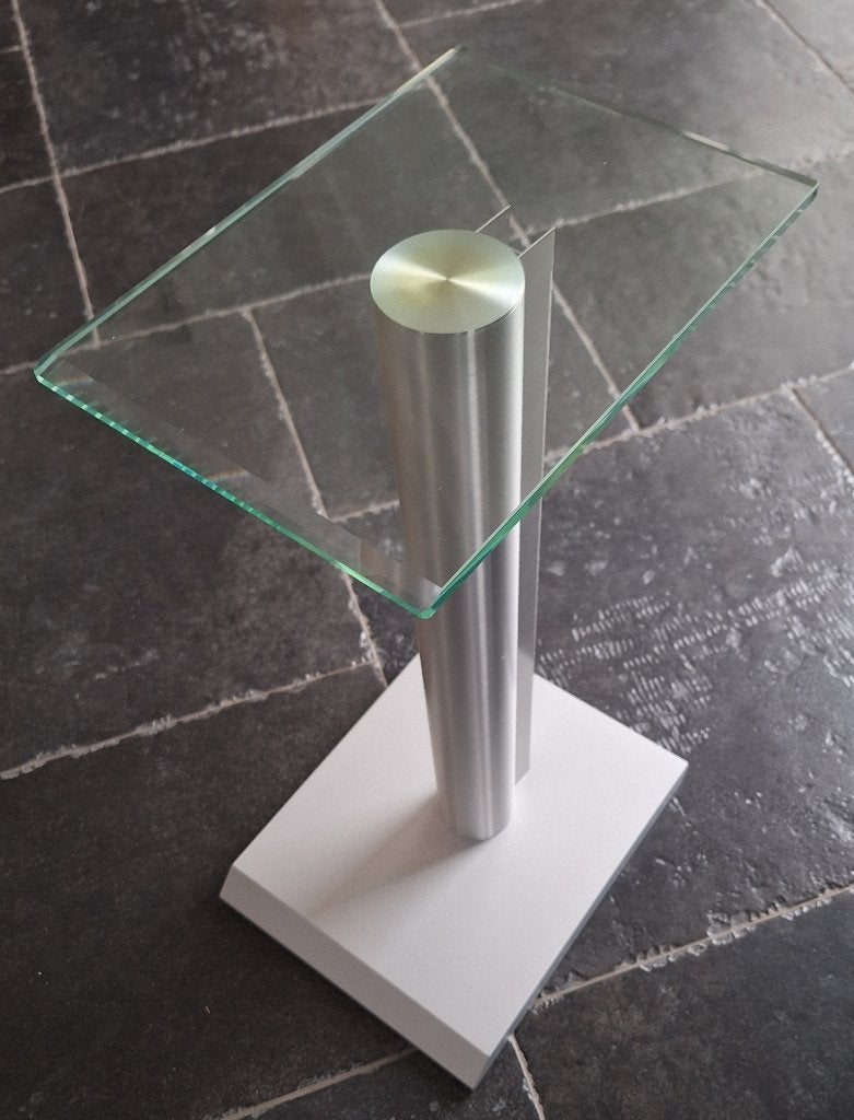 Audio / TV / midi set / speaker standaard - glas metaal hout, Ophalen, Zo goed als nieuw