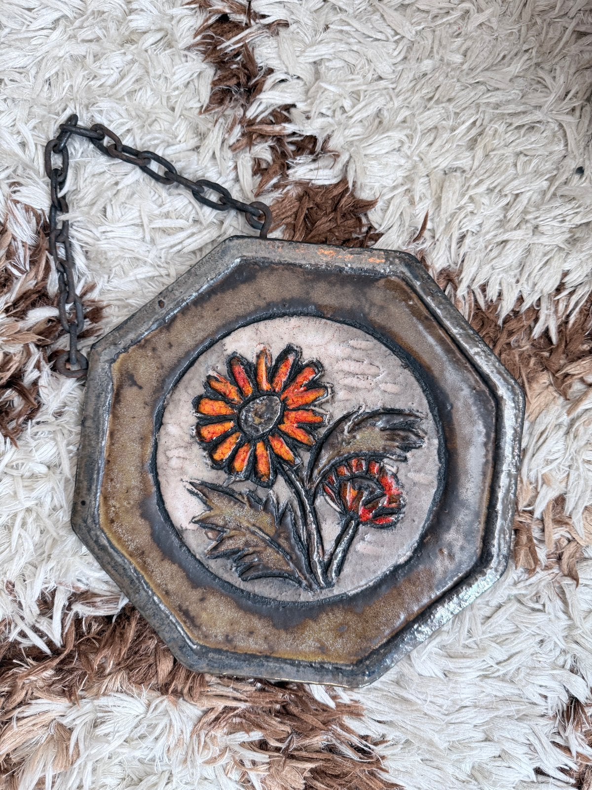 Vintage keramisch wandobject – jaren 60/70 – bloemreliëf, Ophalen of Verzenden