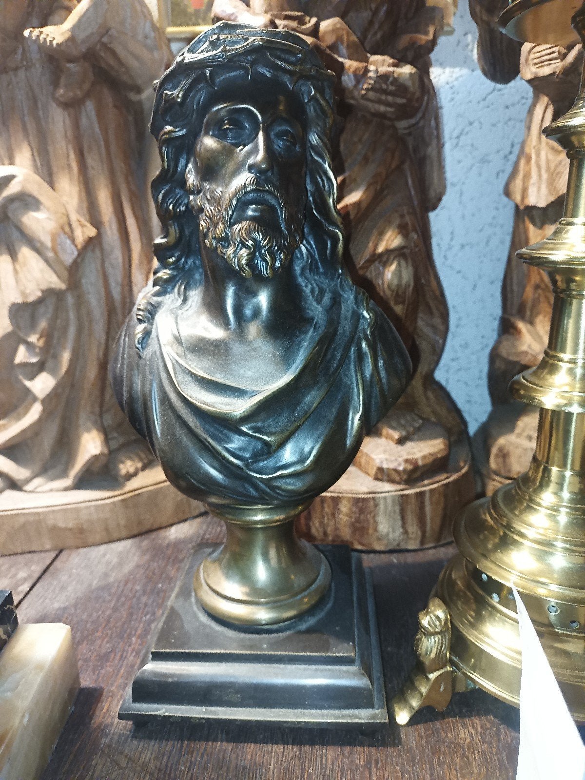 Bronzen buste van Jezus Christus met doornenkroon, Minder dan 20 cm, Buste, Ophalen of Verzenden, Brons