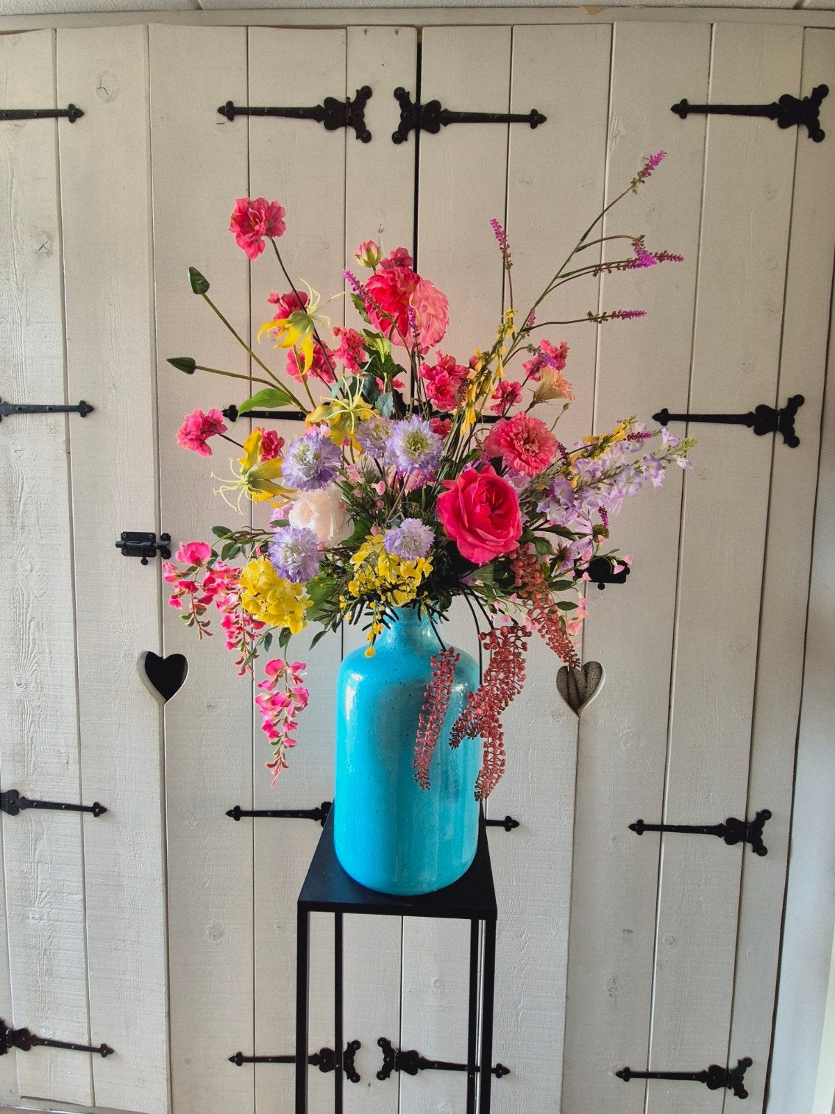 Flower powerrr fleurige set vaas met kwaliteits bloemen, Binnen, Silk-ka, Boeket, Inclusief kunstbloemen