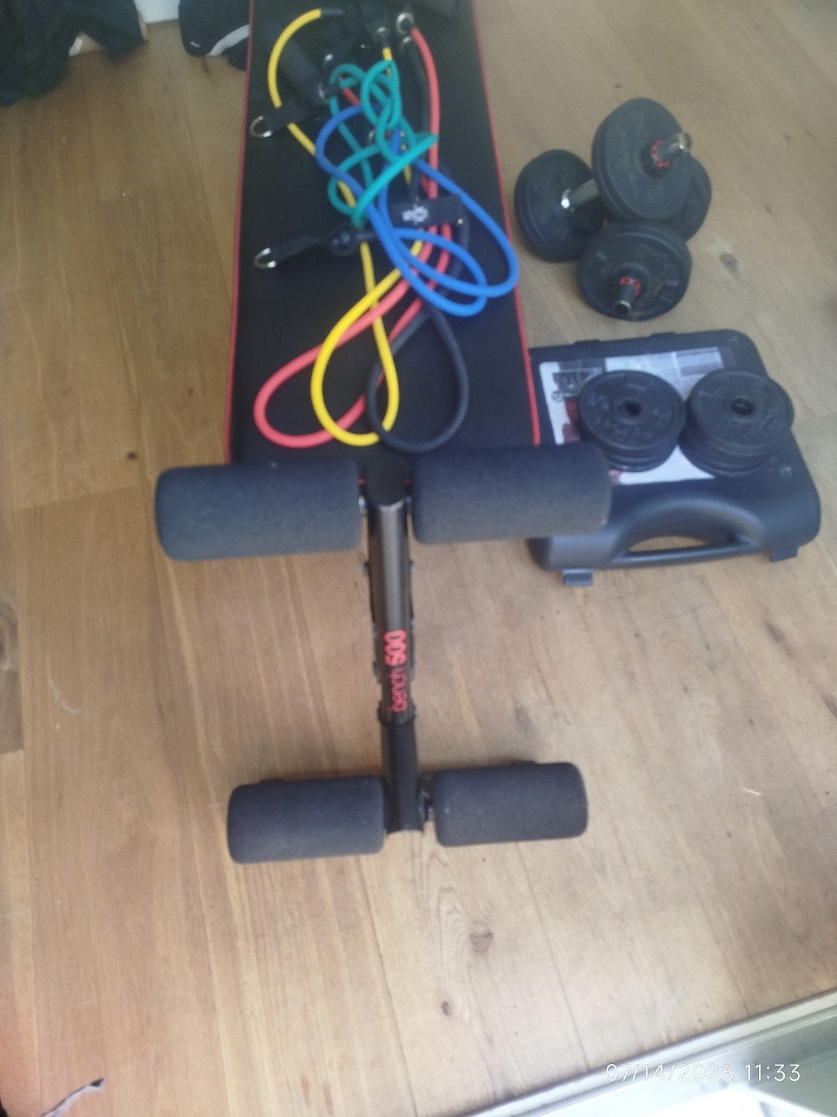 Bench Press Set: Halters, Gewichten en Weerstandsbanden, Ophalen of Verzenden, Gebruikt, Armen, Dumbbell