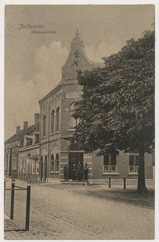 Zuidzande - Gemeentehuis  1908, Ophalen of Verzenden, Voor 1920, Gelopen, Zeeland