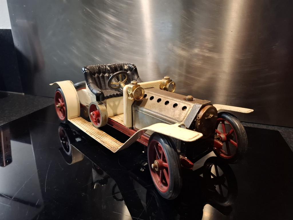 40CM GROOT ANTIEK STOOMAUTO WERKEND MAMOD SA1 ROADSTER, Antiek en Kunst, Antiek | Speelgoed, Ophalen of Verzenden
