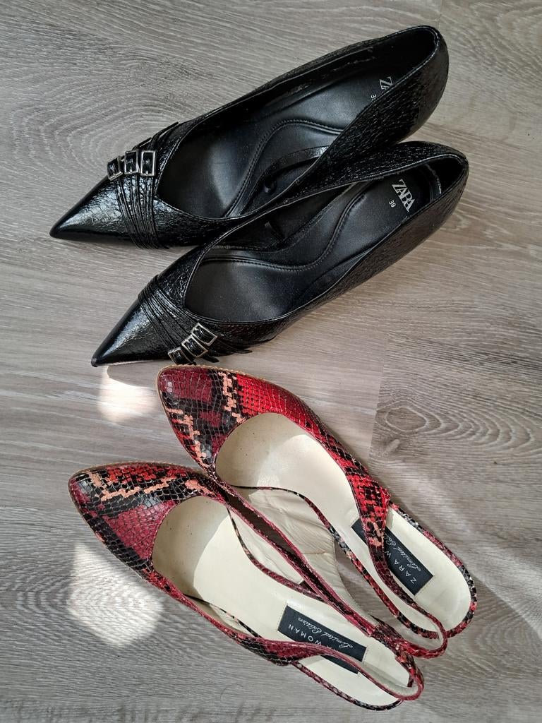 Zara Hoge Hakken: Zwart & Bont Slangenleer - Maat 39, Zwart, Ophalen of Verzenden, Zo goed als nieuw, Zara en Zara women.