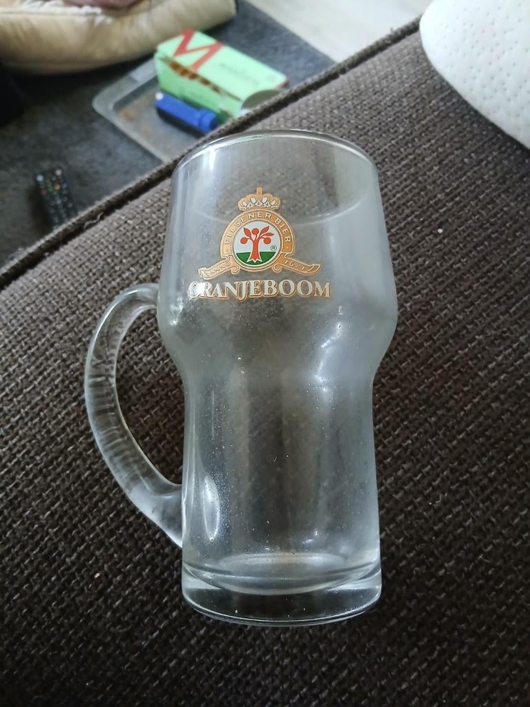Vintage Oranjeboom Bierpul - Glas, Vintage, Gebruikt, Meerkleurig, Ophalen of Verzenden