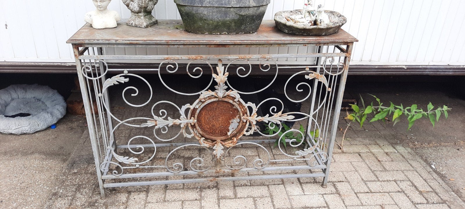 Antieke smeedijzeren console tafel, Ophalen