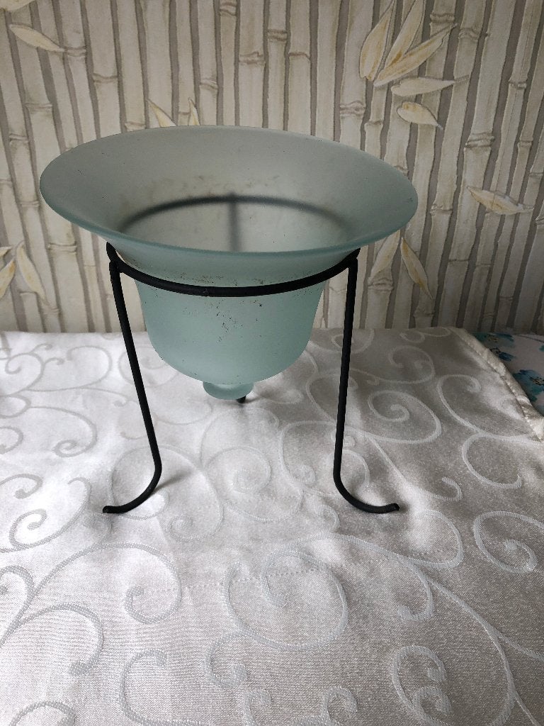 Glazen bloempot op metalen standaard 18 en doorsnee 14 cm, Overige materialen, Gebruikt, Rond, Binnen