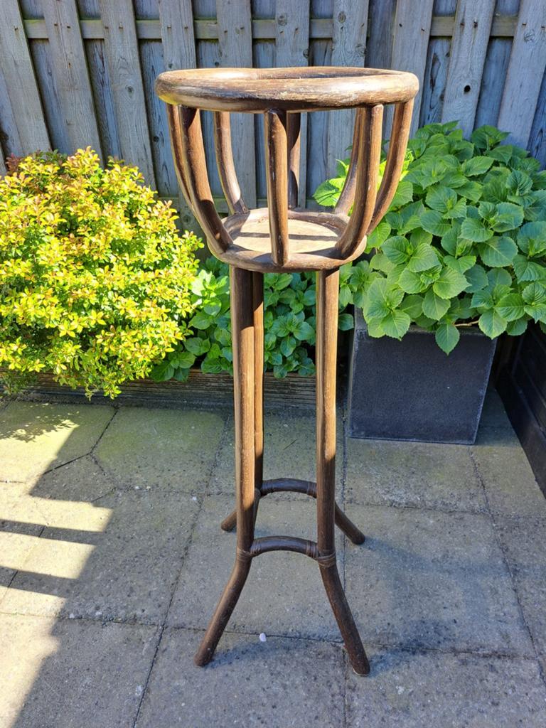 Aparte hoge vintage bamboe plantenstandaard plantentafel, Gebruikt, Minder dan 60 cm, Rond, Ophalen of Verzenden