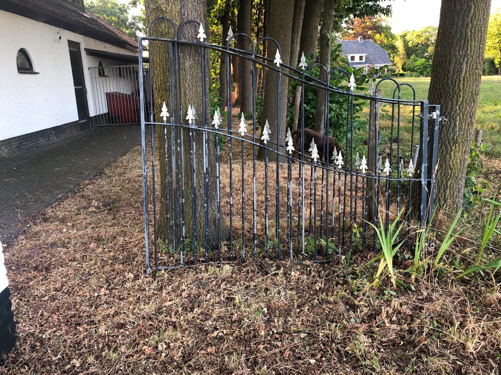 Zware stalen poort 2x, Tuin en Terras, Ophalen, Met poort, Gebruikt, Sierhekwerk