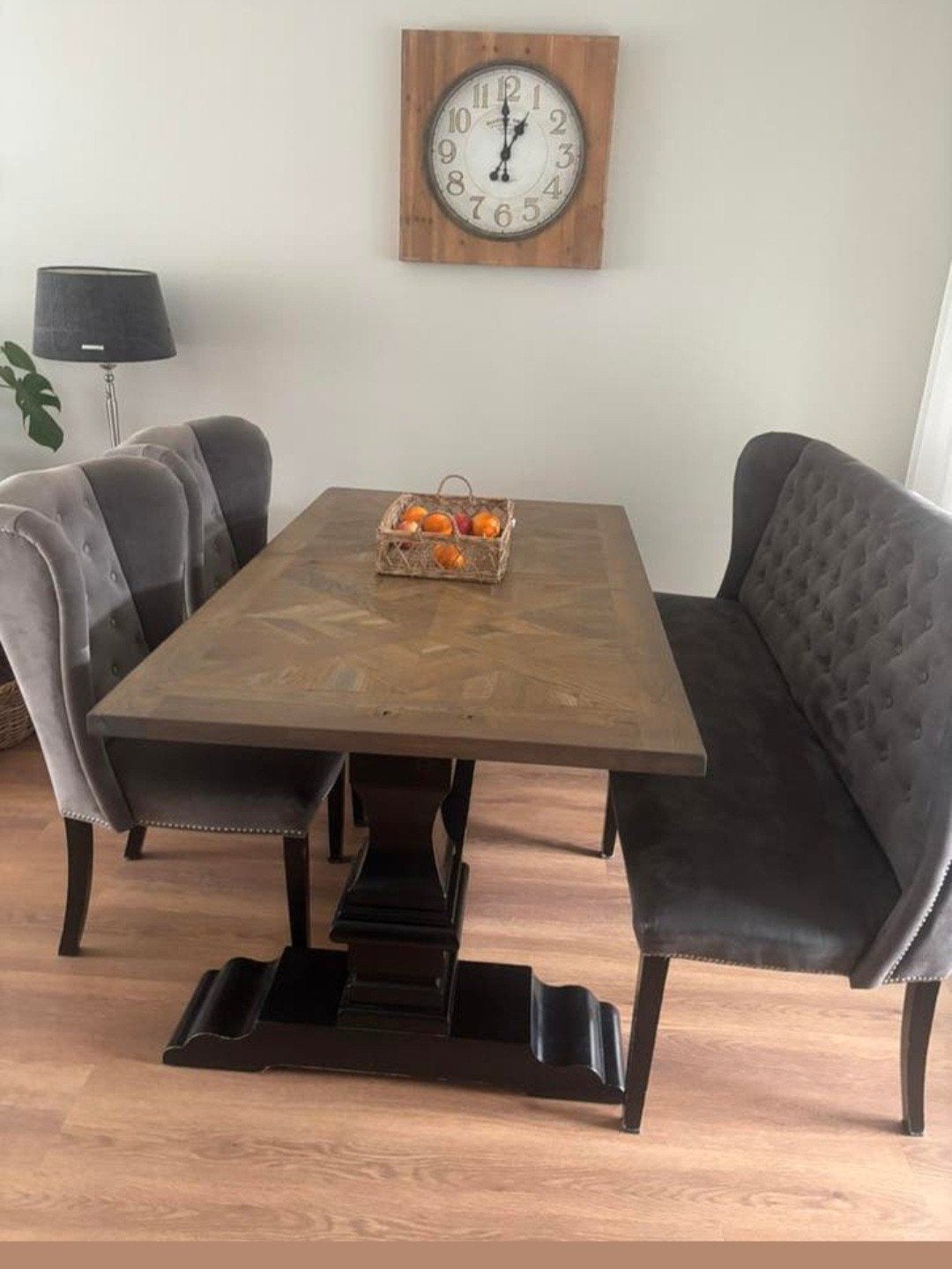Elegante eettafel met bank en stoelen, Modern landelijk, 150 tot 200 cm, Vier personen, Rechthoekig