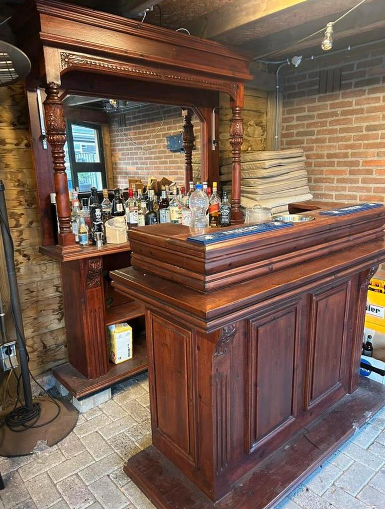 Prachtige bruine bar met achterkast, Ophalen, Zo goed als nieuw
