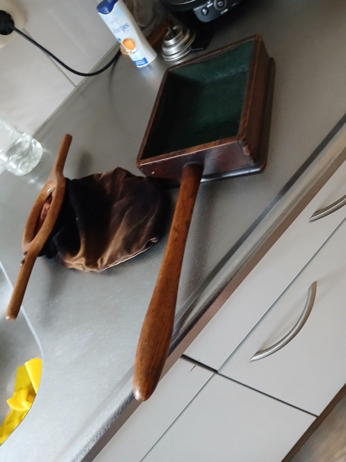 oude collecte zak en   een houten, Ophalen of Verzenden