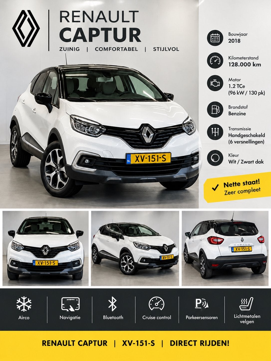 Renault Captur 0.9 TCE 90 2018 Wit € 8950,00, Voorwielaandrijving, 898 cc, Stof, 620 kg
