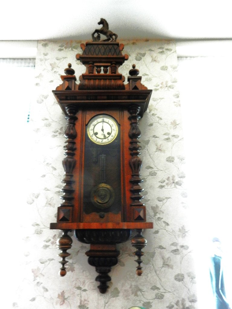 antieke regulateur, Ophalen, Bruin, Antiek, Met slagwerk