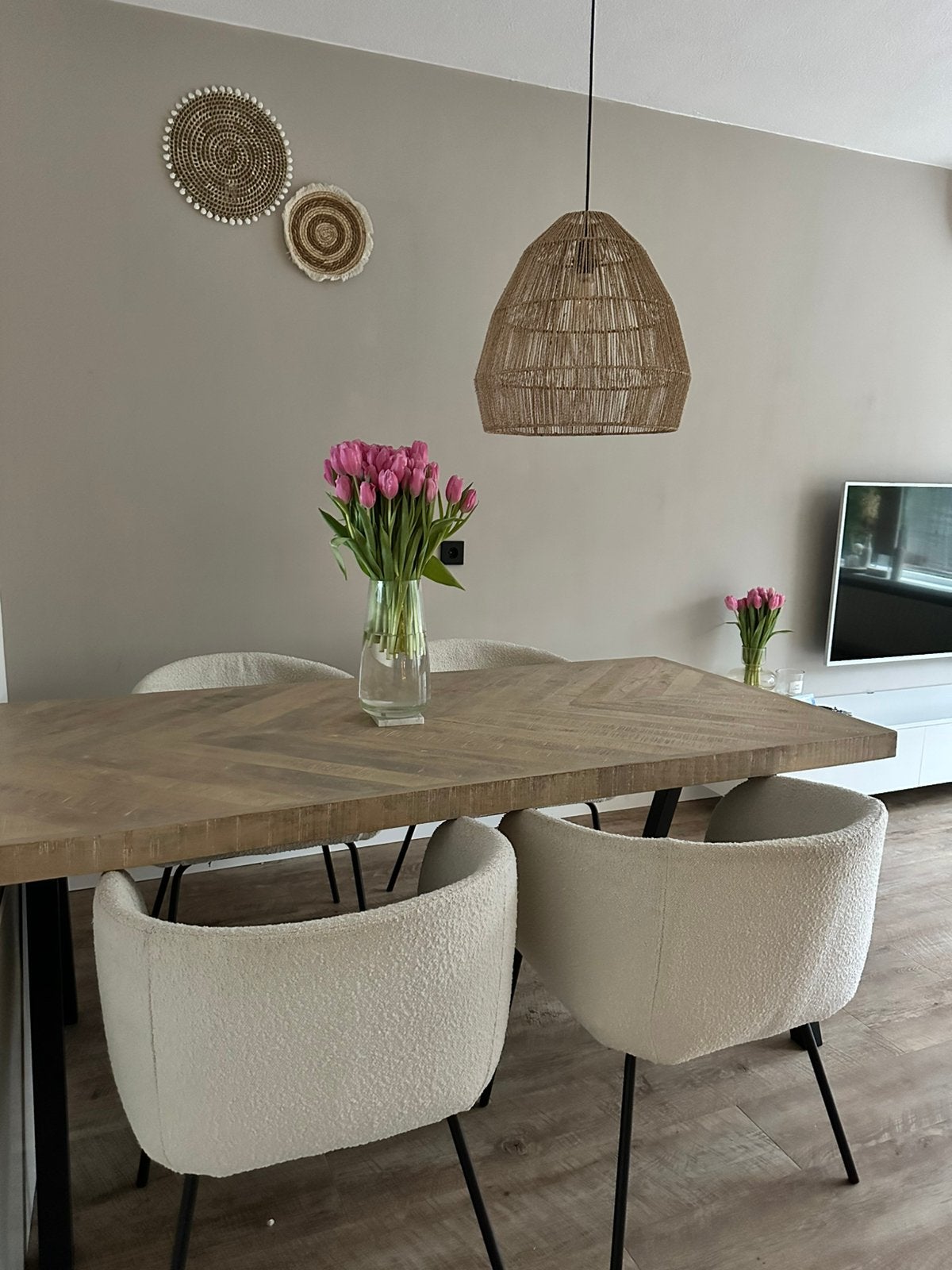 WOOOD tafel visgraat - Mango - 75x200x90, Huis en Inrichting, 200 cm of meer, Zo goed als nieuw, Rechthoekig, 50 tot 100 cm