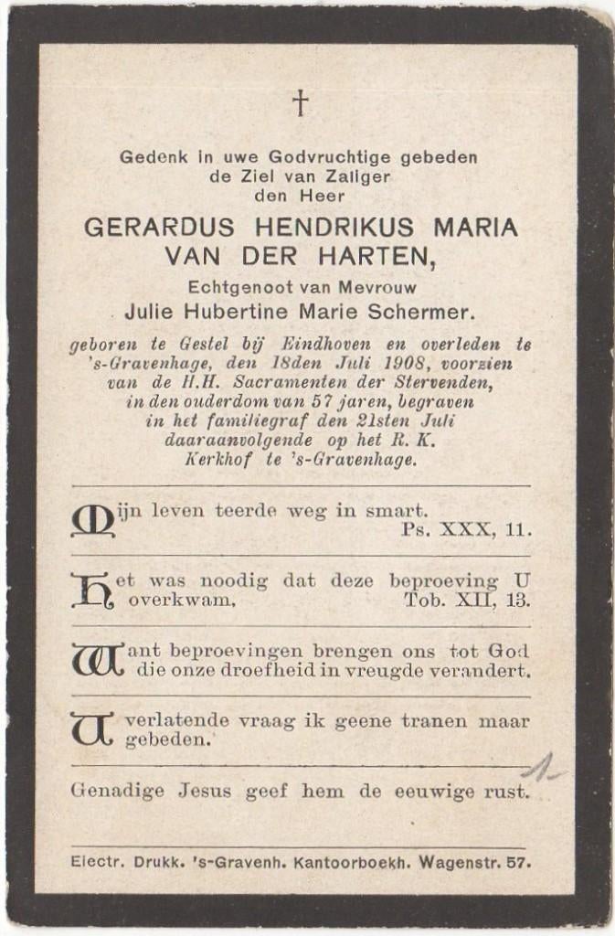 Gerardus H.M. van der Harten 1851 Gestel + 1908 Den Haag, Verzenden