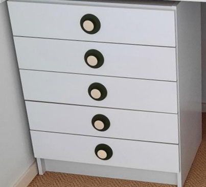 2 Ladenkasten - 5 laden, leuke ronde gekleurde knoppen, Ophalen, 5 laden of meer, 50 tot 100 cm, Zo goed als nieuw