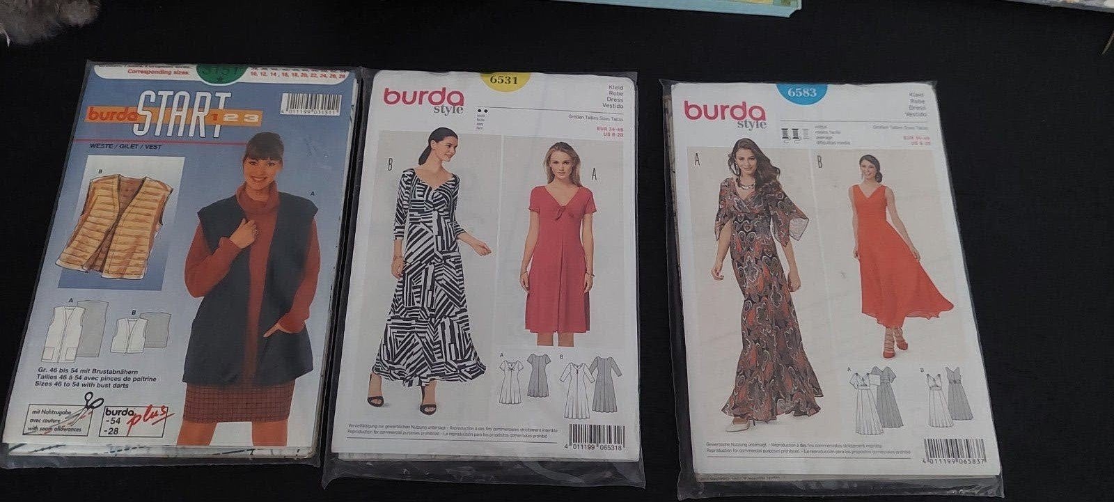 3 BROCANTE BURDA NAAI-PATRONEN , JURK , GILET/ VEST, Hobby en Vrije tijd, Overige typen, Vrouw, Nieuw, Burda