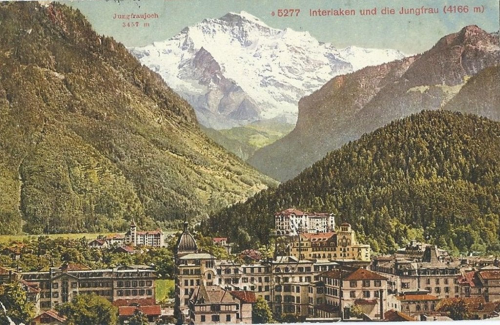 Oude ansichtkaart Interlaken en de Jungfrau (Zwitserland), Ophalen of Verzenden, Voor 1920, Gelopen, Overig Europa